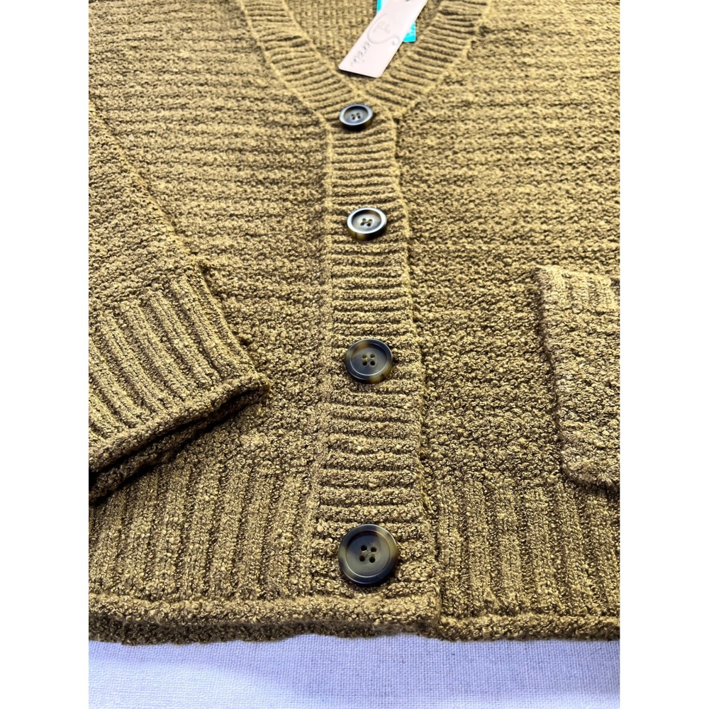 Les Serein Spiced Olive/Tan Boucle Popcorn Cardigan XXL Boxy Fall Cabincore Cozy - Picture 5 of 13